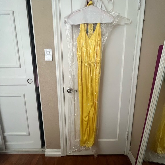 Yellow Silk Jumpsuit with Tie (size small) - Picture 2 of 11